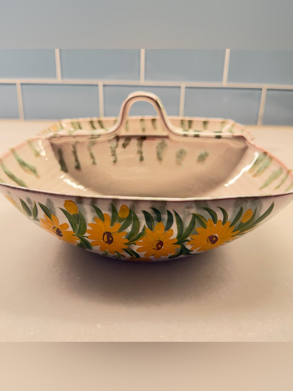 Vintage A.R. Cole Pottery Sanford NC Divided Serving Dish Hand Painted Floral